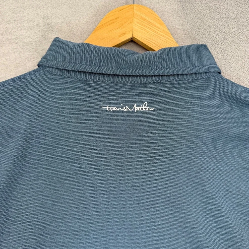 TravisMathew Mens Blue Gray Striped Golf Polo Shirt Short Sleeve Size XL‎
